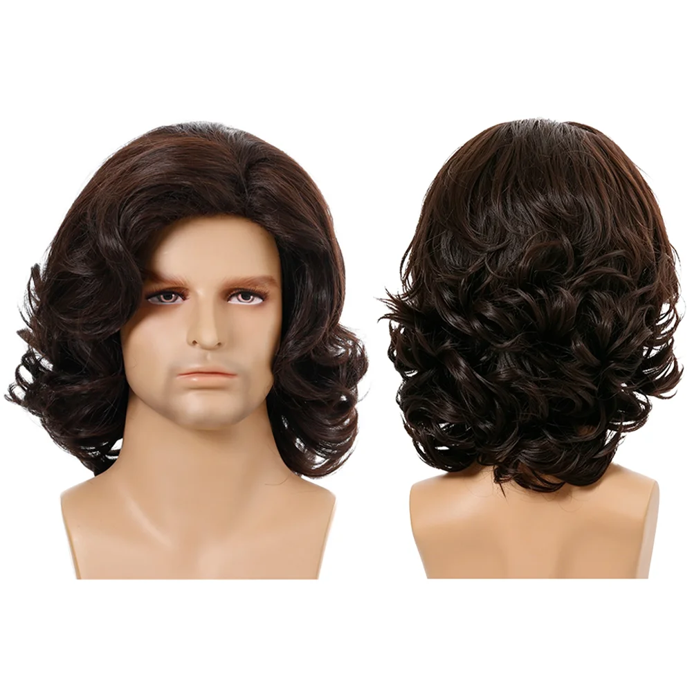 

Men's Cosplay Curly Wig Dark Brown Natural Fluffy Shoulder Length Heat Resistant Synthetic Wig For Anime Halloween Theme Party