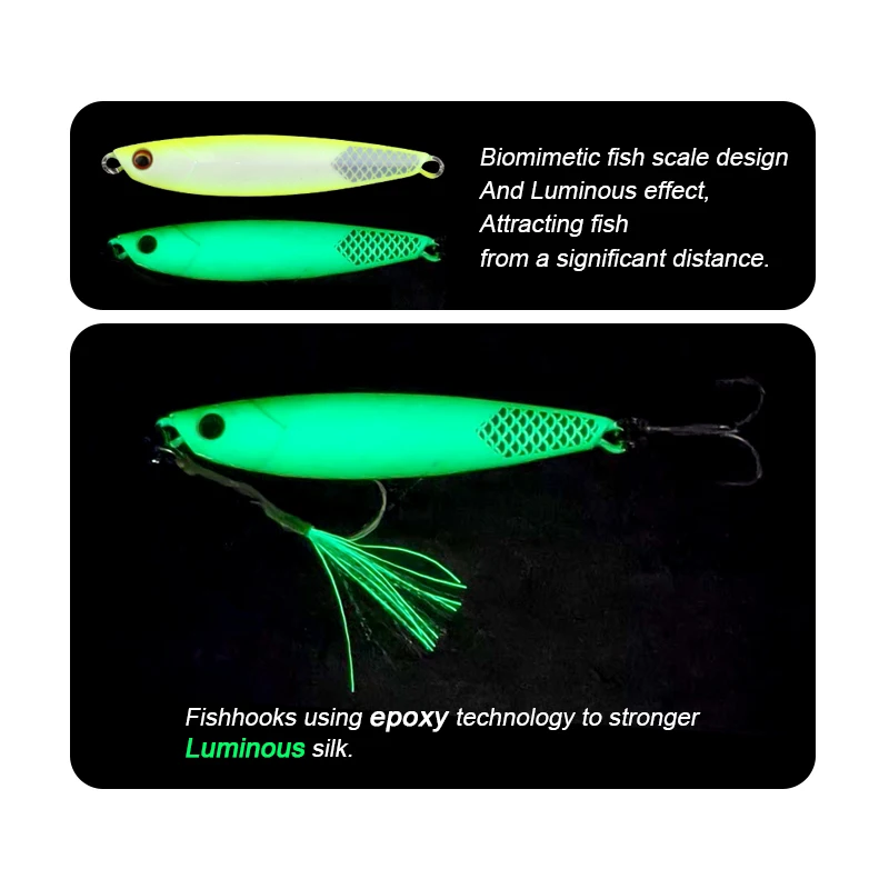 FJORD 20g 30g 40g 60g Metal Jig Shore Casting Hard Bait Scale Tail Night Glow Sea Fishing Lure Artificial Bait Fishing Equipment