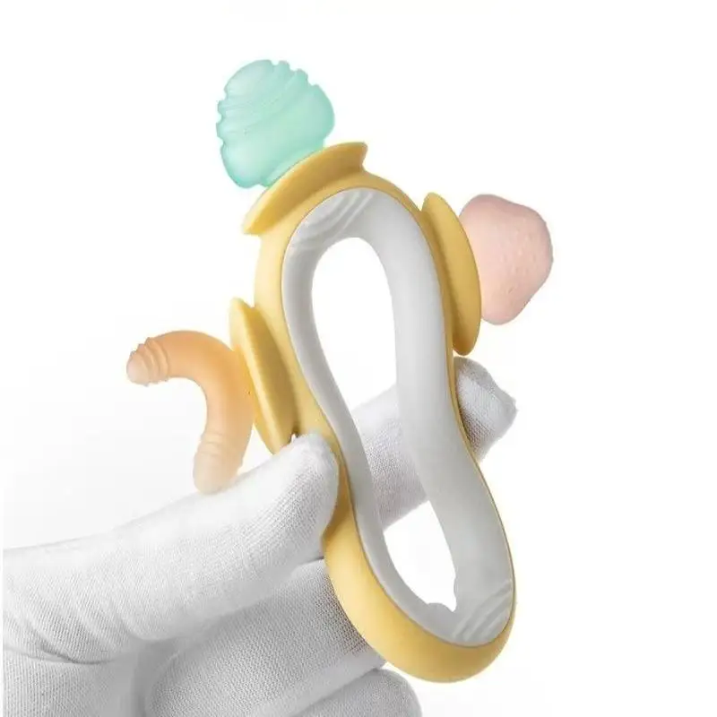 Mordedor de silicone seguro para alimentos, brinquedo sensorial para bebês, auxiliares de dentição inspirados em animais para crianças, acessórios de conforto, 1 peça