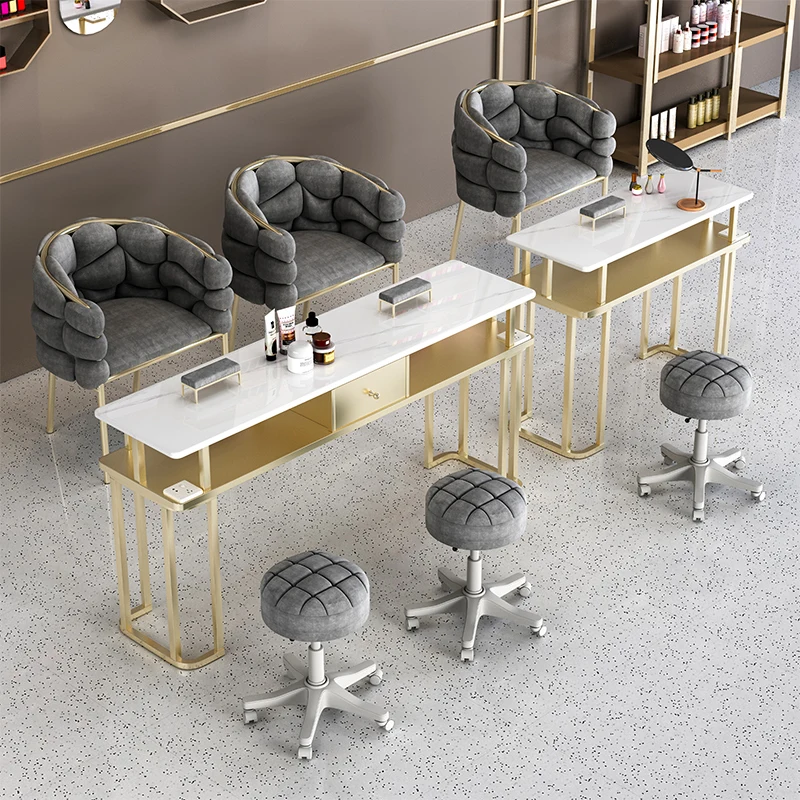 Nordic and chair set marble single and double three-person manicure table full set of light belt socket Internet celebrity ins