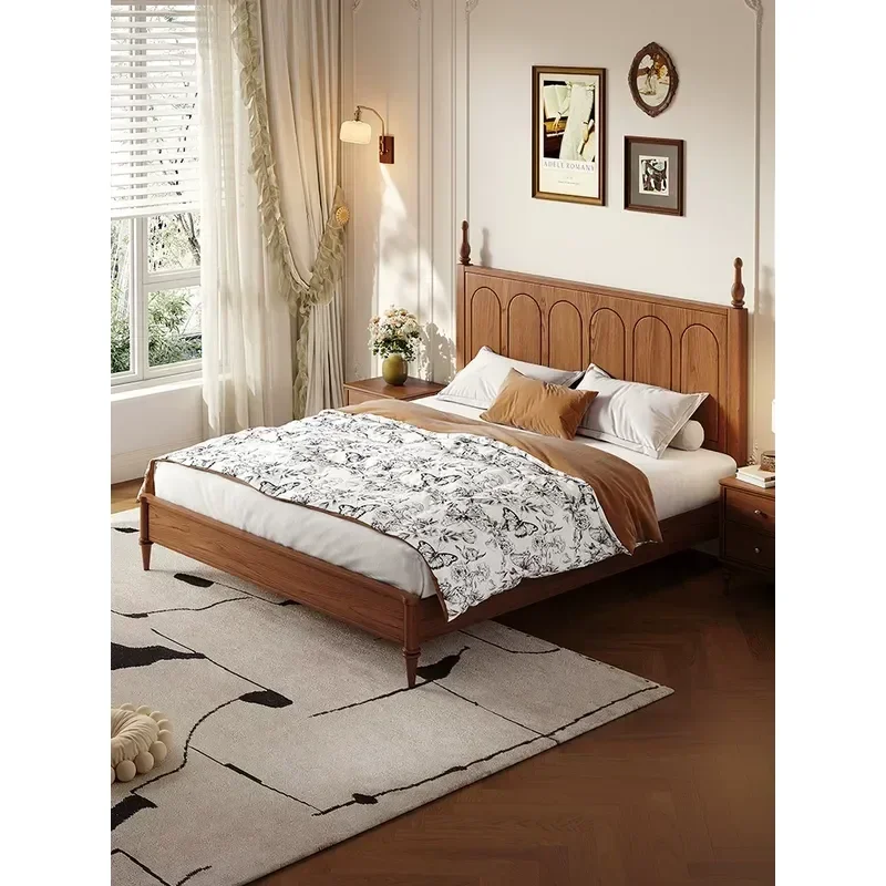 Medieval Style Solid Wood Bed Piano Key Design 1.8m Double Bed for Master Bedroom Small Apartment Household 1.5m Single Bed