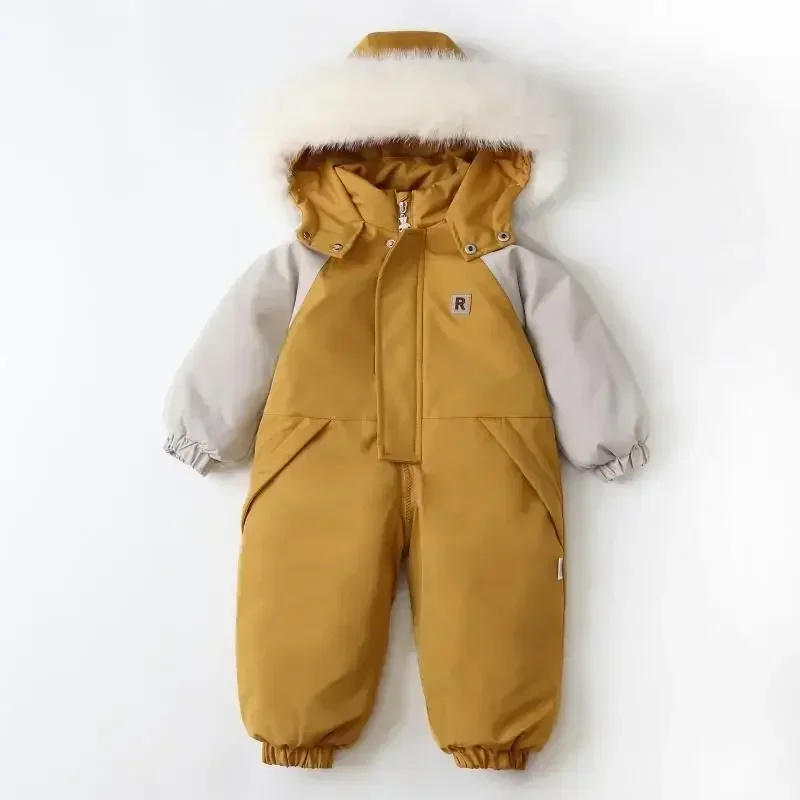

2025 Baby Girls Romper Jumpsuit Hooded Outerwear Jumpsuits Outdoor Newborn Boys Winter Skiing Climbing Coats Snowwear Bodysuits