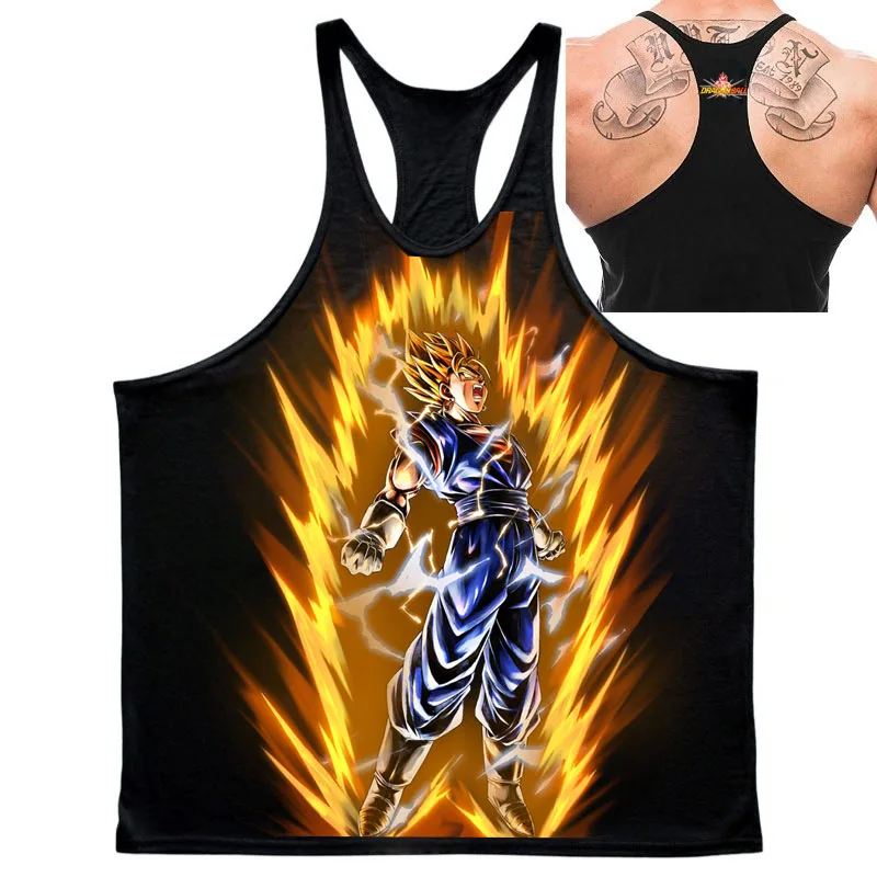 Populaire Anime "Dragon Ball" Vegeta Patroon 2025, Zomer Nieuwe Hot Selling Heren Sport Gym Ademend Katoen Mouwloos Vest