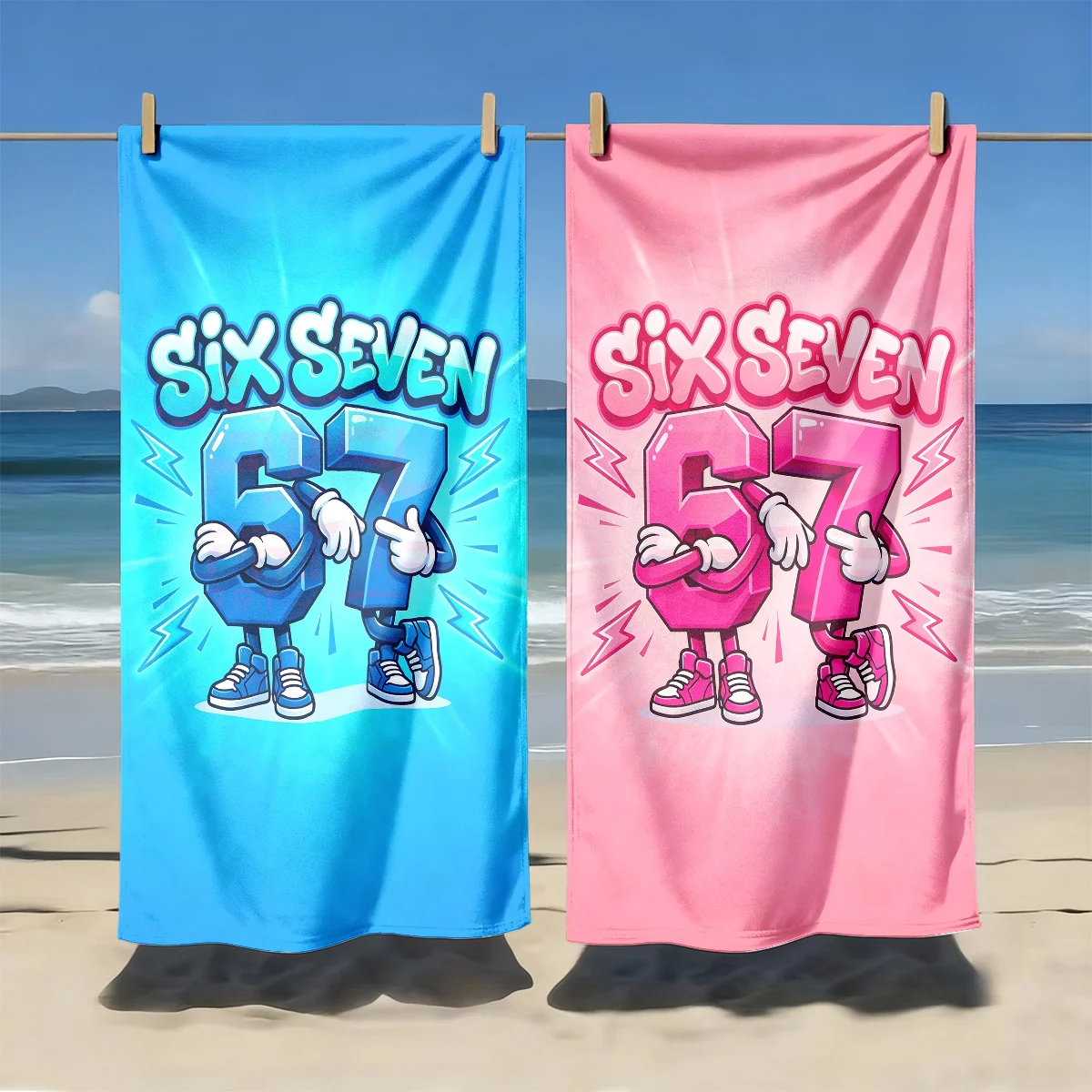 Six Seven 67 Cartoon Number Themed Beach Towel | Quick Drying, Ultra-Soft Fiber | Large Size Beach Towel for Men And Women