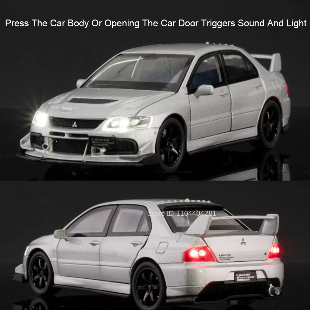 1:32 Mitsubishi Lancer Evolution IX Modello di auto sportiva in lega Giocattoli Diecast Veicoli Porte aperte Suono Luce Tirare indietro Ragazzo Giocattolo Regalo