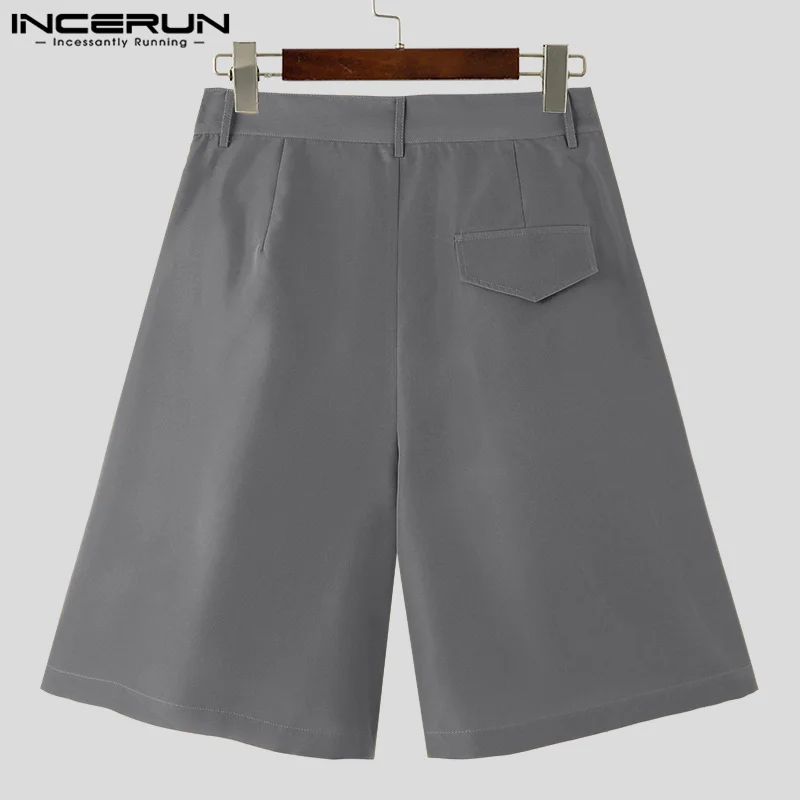 INCERUN 2024 Korean Style New Men\'s Shorts Loose Pleated Design Wide Leg Pants Casual Streetwear Solid Comfortable Shorts S-5XL