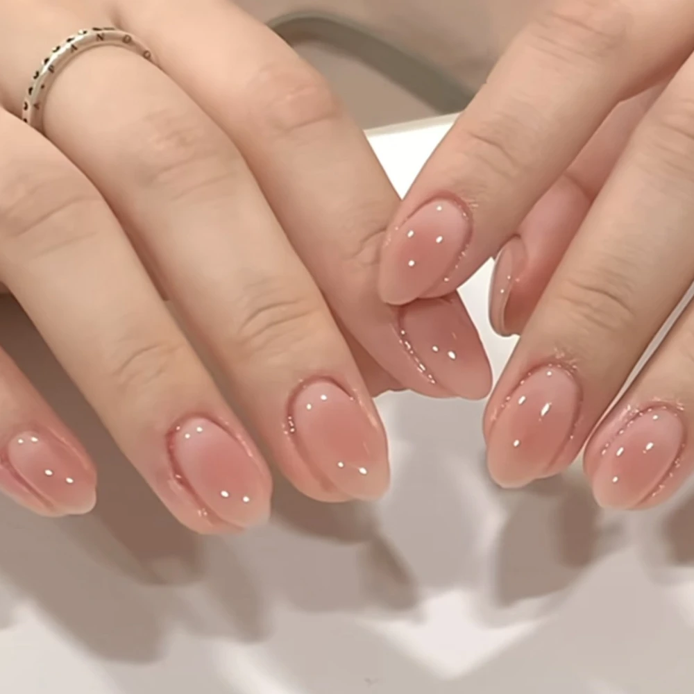 قصيرة مستديرة الوردي هالة الصباغة يمكن ارتداؤها مسمار الفن بسيط شيك عارية أحمر الخدود الأظافر وهمية انفصال الانتهاء الأظافر كاذبة اضغط على الأظافر