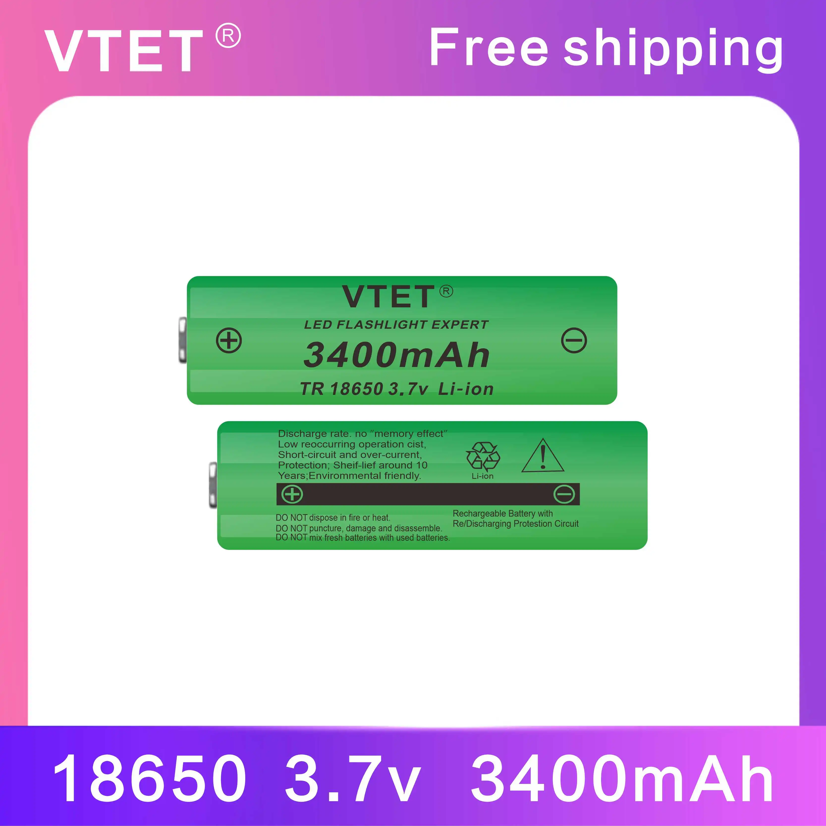 2024New18650 Battery 3.7V 3400mAh Rechargeable Li-ion Battery for Led Flashlight Toys Fan Battery DIY Make High Quality Reusable