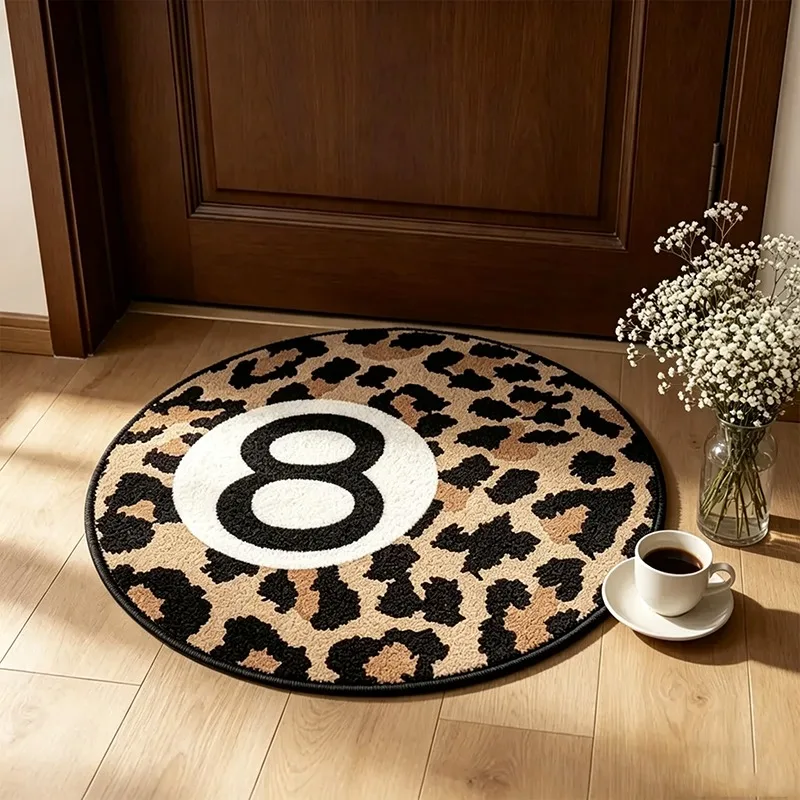 American Retro Leopard Print Number 8 Round Rug Art Creative Plush Living Room Carpet Soft Fluffy Floor Mat for  Bedroom Sofa