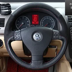 For Volkswagen Golf 5 Mk5 VW Passat B6 Jetta 5 Mk5 Tiguan 2007-2011 Hand Stitched Genuine Leather suede Car Steering Wheel Cover