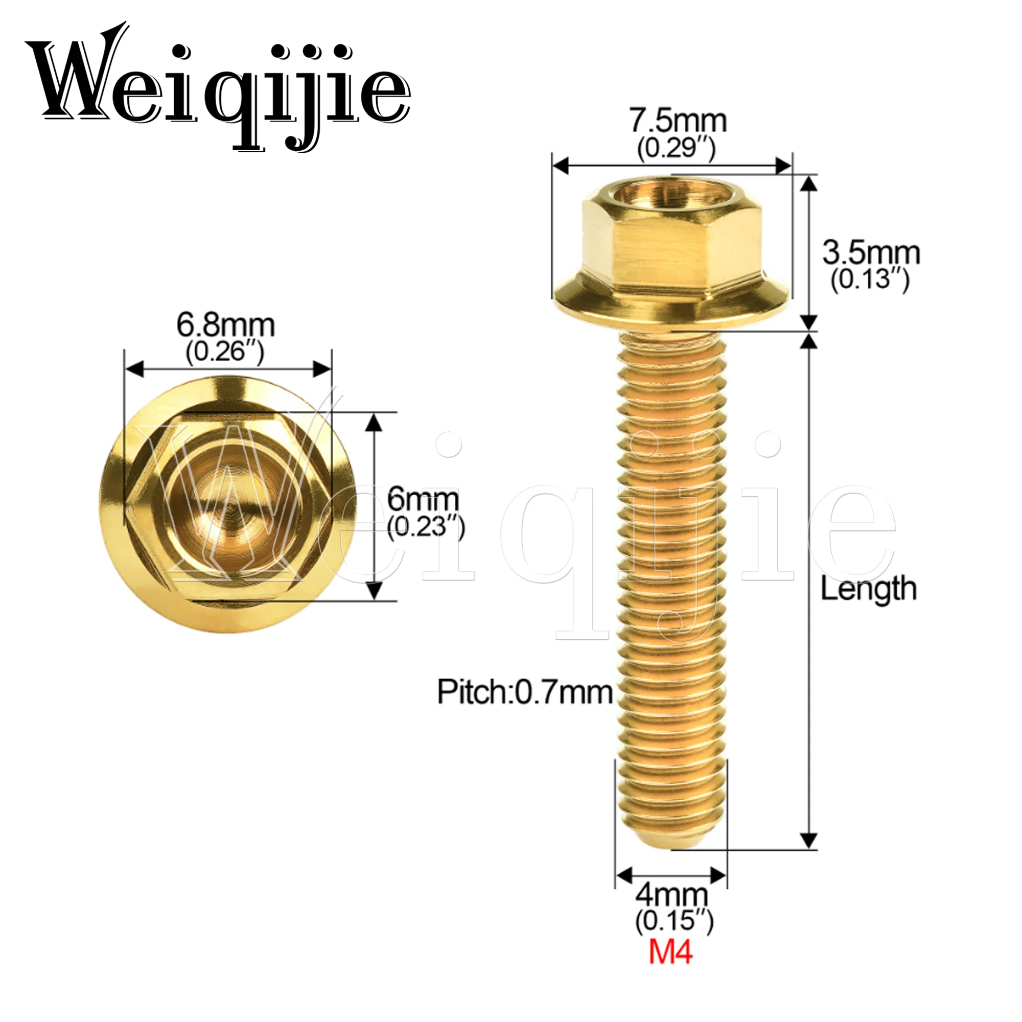 Weiqijie Titanium Alloy M4x6/8/10/12/15/20/25/30mm Hexagonal Titanium Bolt DIN6921 suitable for motorcycle modification repair