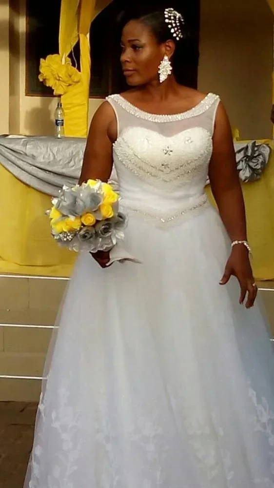 Customized Real Actual Full Pearls Puffy Plus Big Size Customized White Ivory Cheap Lace Ball Gown Wedding Dresses