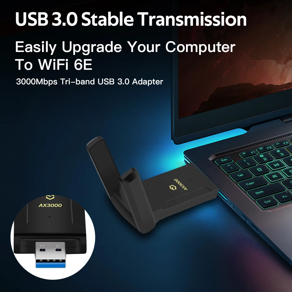 FENVI WiFi6E AX3000 USB محول 3000Mbps ثلاثي الموجات 2.4G/5G/6 جيجا هرتز 802.11AX WiFi6 بطاقة الشبكة استقبال لاسلكي دونغل ل Win10/11 #5