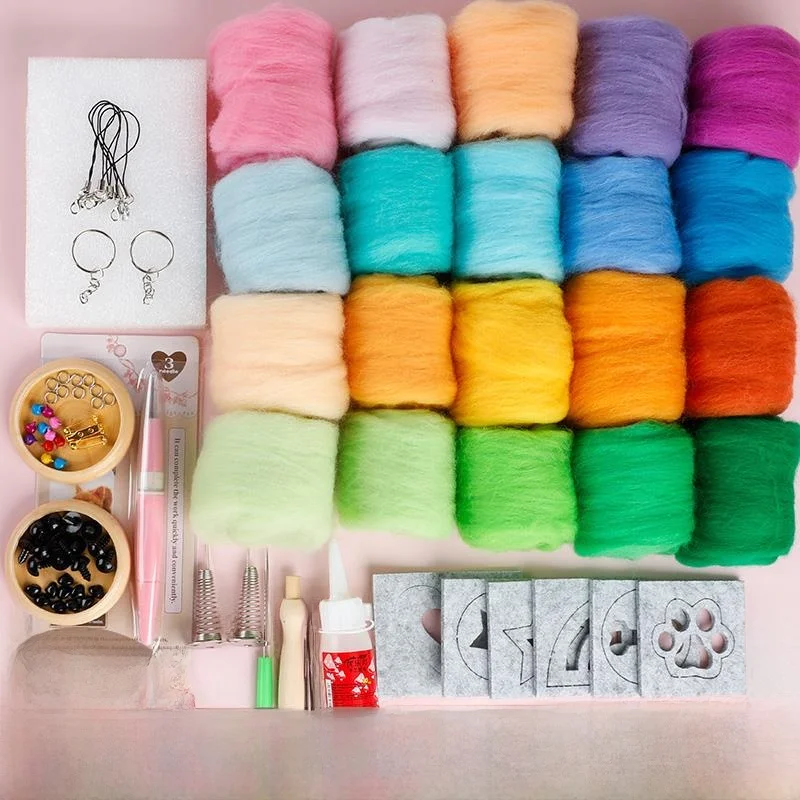 

Beginner Kit for Wool Felt Doll Making DIY Handcraft Material Tools Package Easy to Use for Novices Home Sewing Crafts