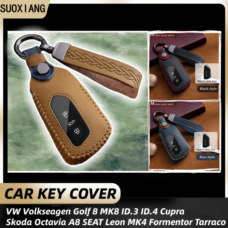 

Leather Car Remote Key Case Cover for VW Volkswagen Golf 8 MK8 2020 For Skoda Octavia For Seat Protection Shell Key Accessories