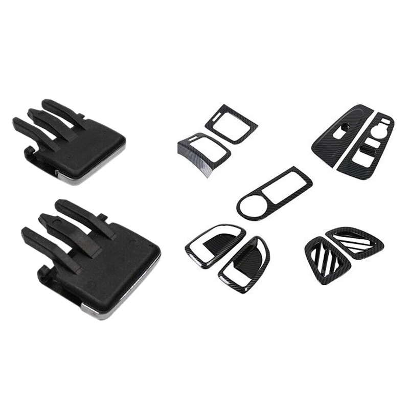 2 Set Car Accessories: 1 Set Front Center Side Air Vent Outlet Tab Clips & 1 Set Air Vent Cover Inner Door Handle Trim