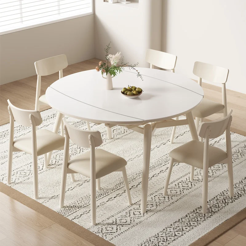 Rock Plate Dining Table Combination Scalable Light Luxury Modern Simple Folding Round Table