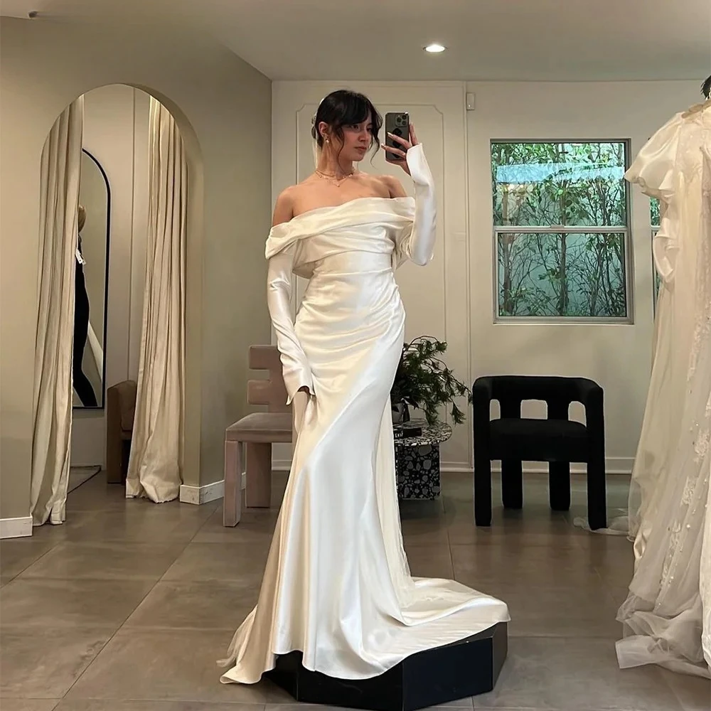 Personalizza abito da sposa con spalle scoperte maniche lunghe abito da sposa sirena lunghezza pavimento abito da sposa semplice abito formale 2024