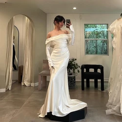 Customize Bridal Dress Off The Shoulder Full Sleeves Wedding Dress Mermaid Floor Length Bridal Gown Simple Formal Robe 2024