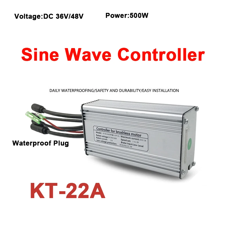 Original E-Bike KT Controller 36V/48V KT-22A Sine Wave Controller Waterproof Plug with light Wire,Bicycle refit Accessory