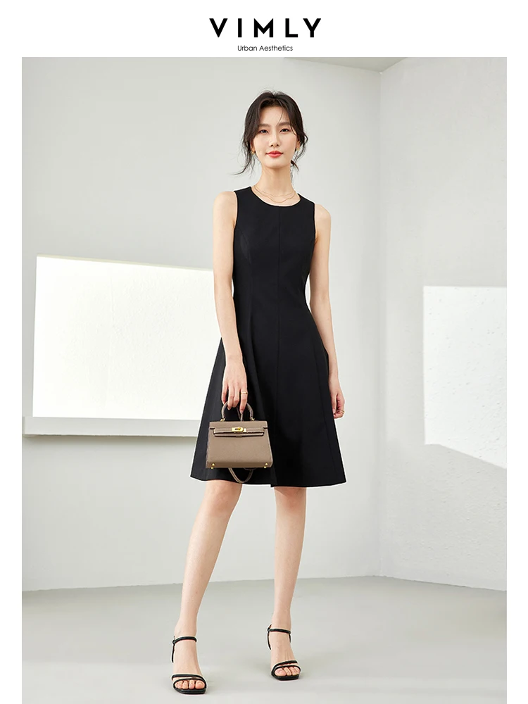 Vimly Sleeveless Black Dresses for Women Spring 2024 Womans Clothing A-line Umbrella Fitted Elegant Tank Dresses Female M5987