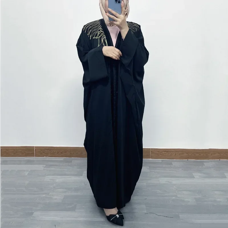 

Ramadan Open Kimono Abaya black Arabic Turkey Islam Muslim Cardigan Prayer Clothes Women Kaftans Robe Djellaba جلابيه نسائية