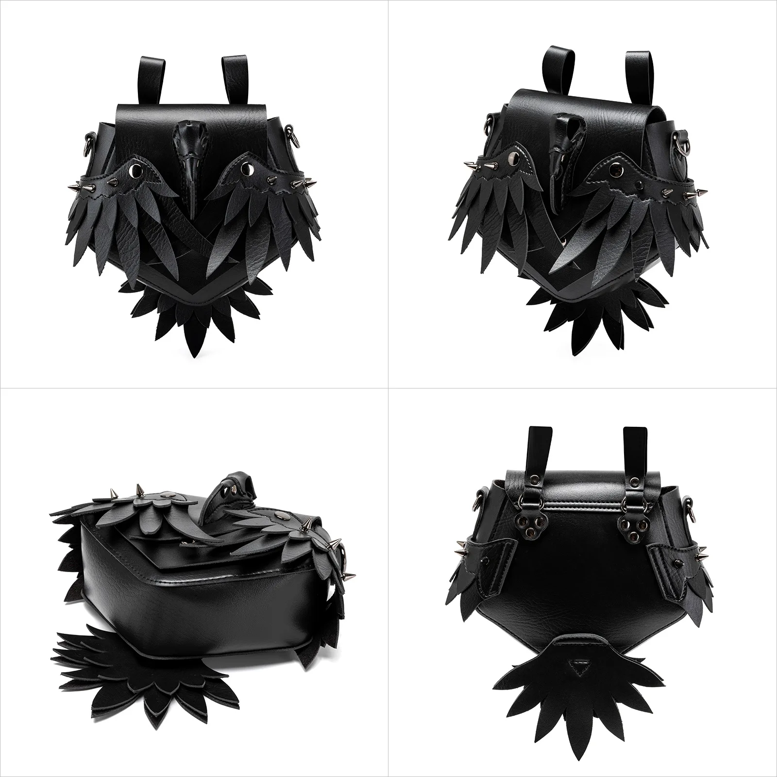 Adult Gothic Crow Wings Personalized Shoulder Bag Unisex Dark Punk Rivet PU Waist Bag Retro Women's Man's Coin Purse With Belts