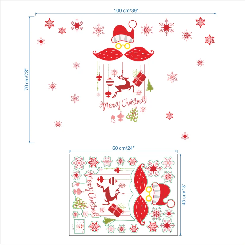 Santa Claus Snowflakes Hat Christmas Wall Sticker For Store Home Decoration Xmas Festival Wall Mural Art Diy Window Decal