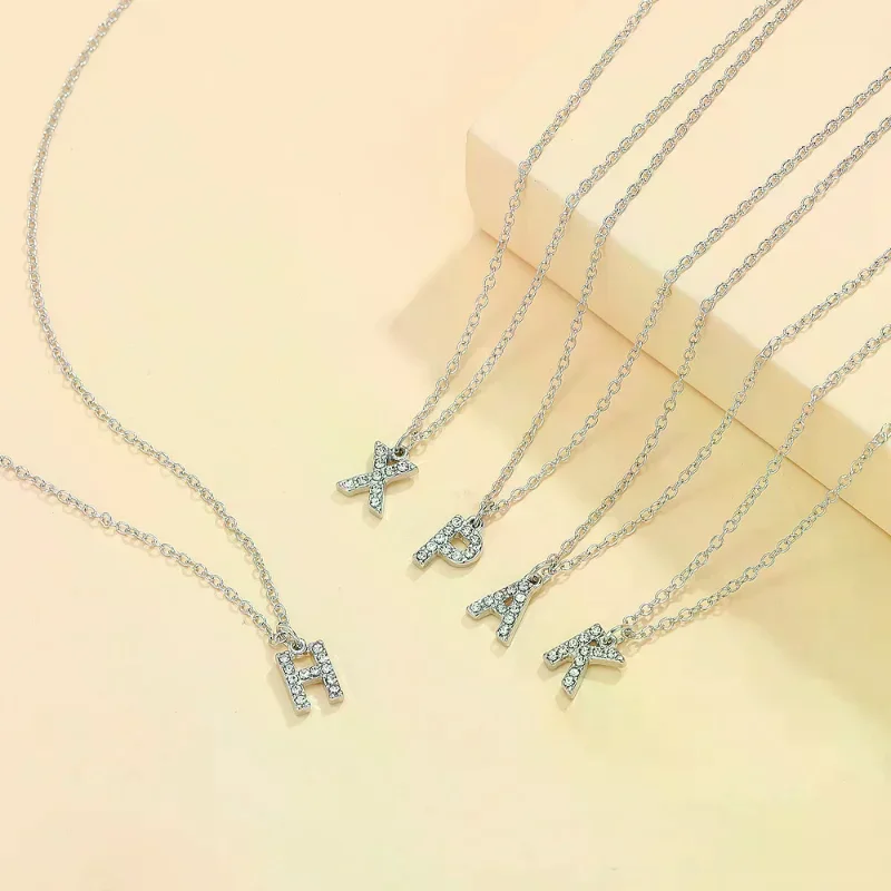 ساطع A-Z قلادة بحرف سحر قلادة 26 الأبجدية الأولية اسم سلسلة الترقوة حفلة عيد الحب مجوهرات هدية #4