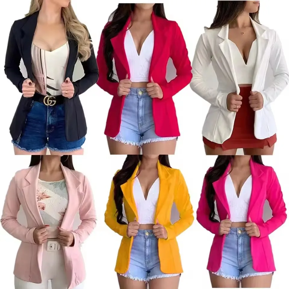 Spring Slim Suit Jacket Windproof Women Lapel  Open Front Outwear Chic Ladies Office Casual Suit Jacket