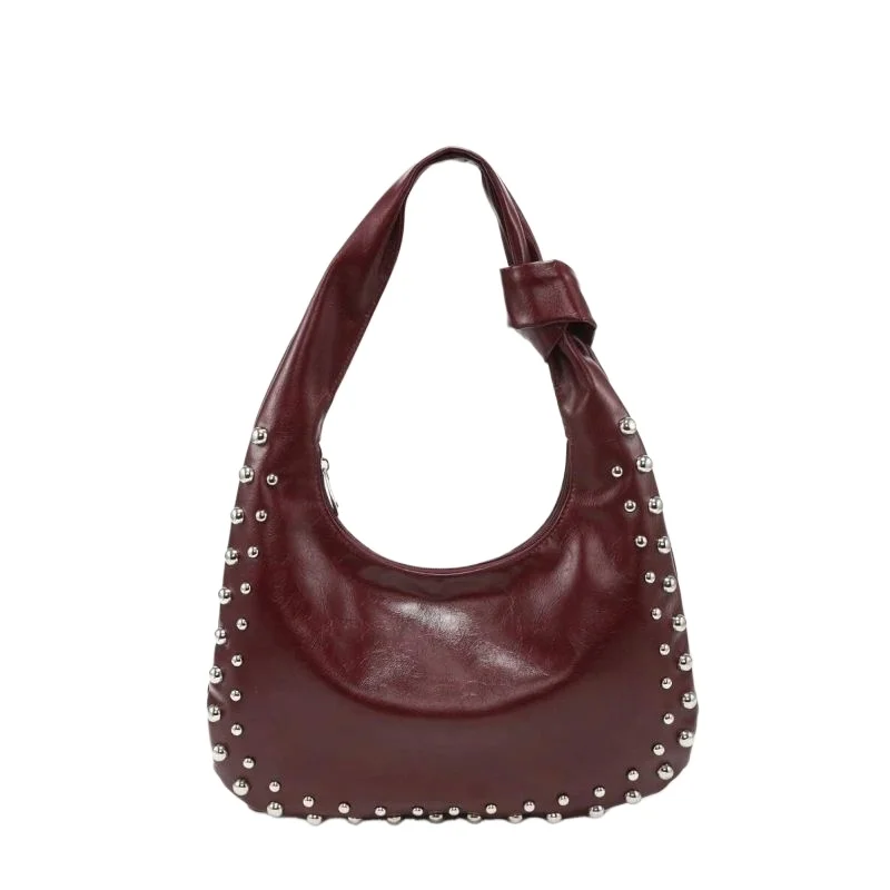 

New Retro Bag Single Shoulder Large Capacity Rivet Commuter Tote Underarm Handbag Fashionable Versatile Individualistic Style