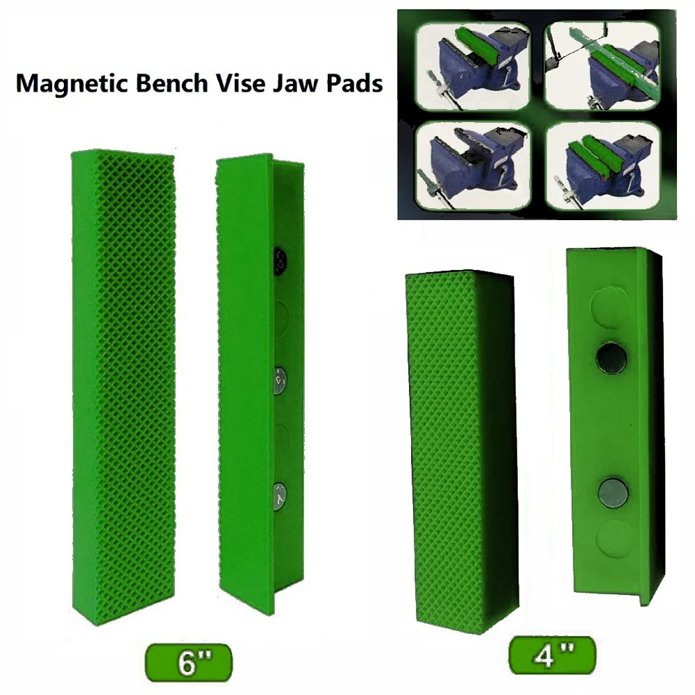 2pcs Magnetic Soft Pad Jaw Rubber 4/5/6 Inch For Metal Bench Vise Clamp Bench Screw Jaws For Woodworking Metal Green Accessories