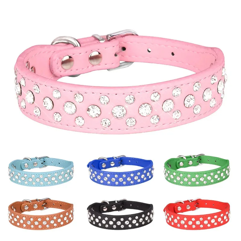 

Adjustable Small Dog Collar Sparkling Rhinestone PU Leather Pet Collar for Cats and Dogs with Safety Buckle Breakaway Design for