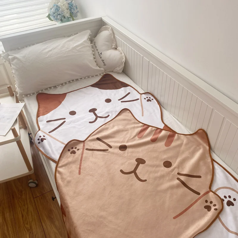 1.5M Cute Brown Cat Flannel Blanket Plush Animals Shape Summer Air Conditioner Sleep Blankets Home Decor for Kids Baby Birthday