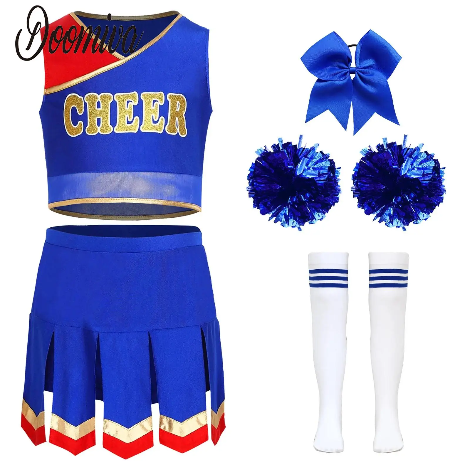 

Teen Girls Cheerleading Cheerleader Uniform Outfits Jazz Dance Performance Costume Crop Top And Dance Skirt Modern Dance Sets