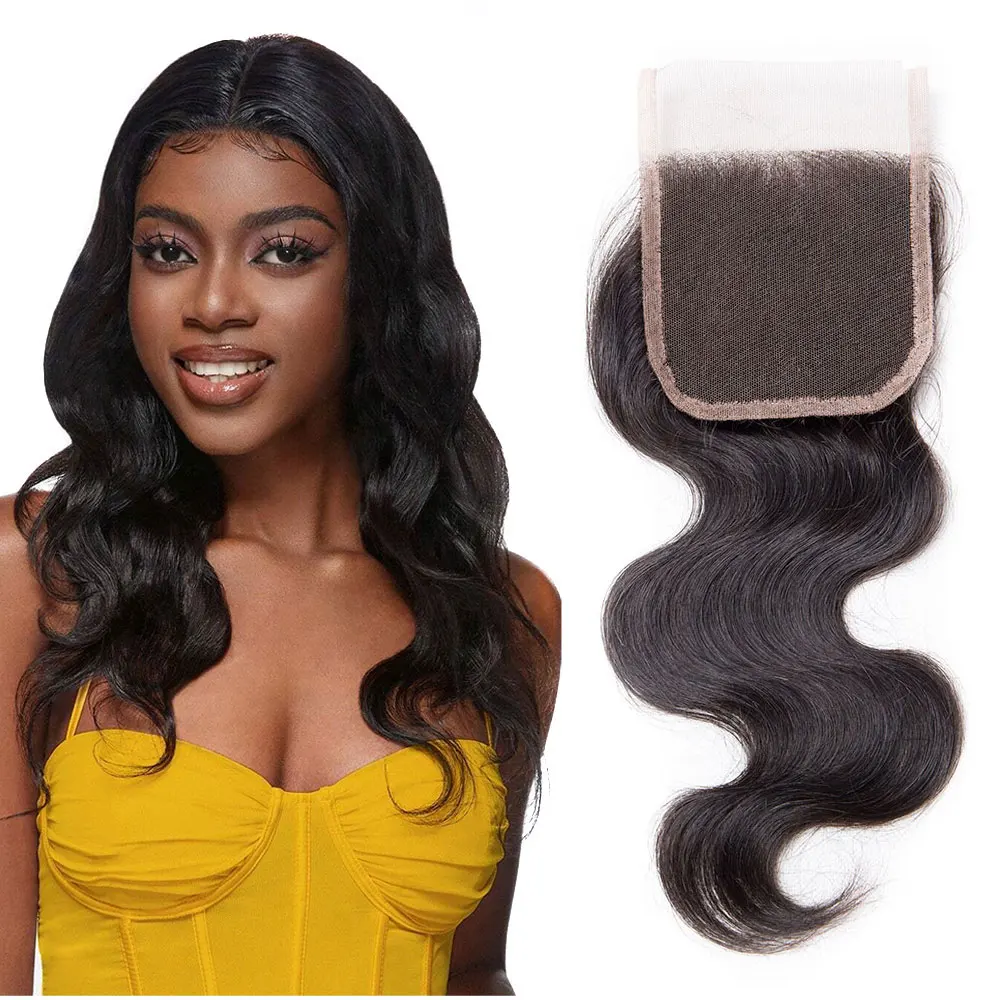 Body Wave Sluiting Echt haar 4x4 Body Wave Vetersluiting 100% Echt haar Transparant Voorgeplukt Golvend haar Vetersluiting voor Dames