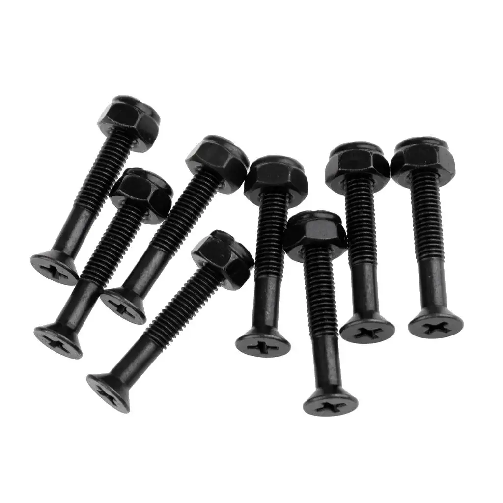 Skate Hardware Screw Set, Parafusos Longboard com Porcas, Preto, Substituição, 8Pcs