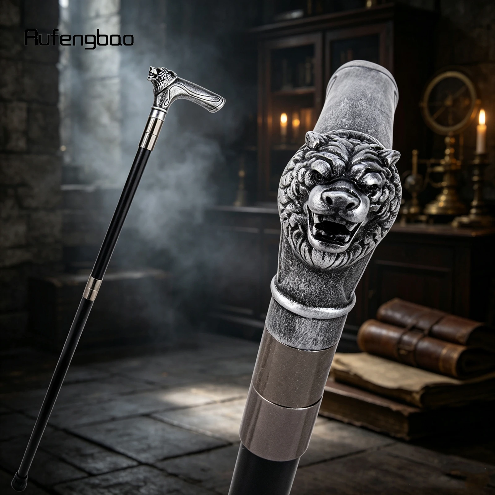 Silvery Bear Head Handle Decorative Stick Decorative Cane for Halloween for Cosplay and Parties Cane 93cm