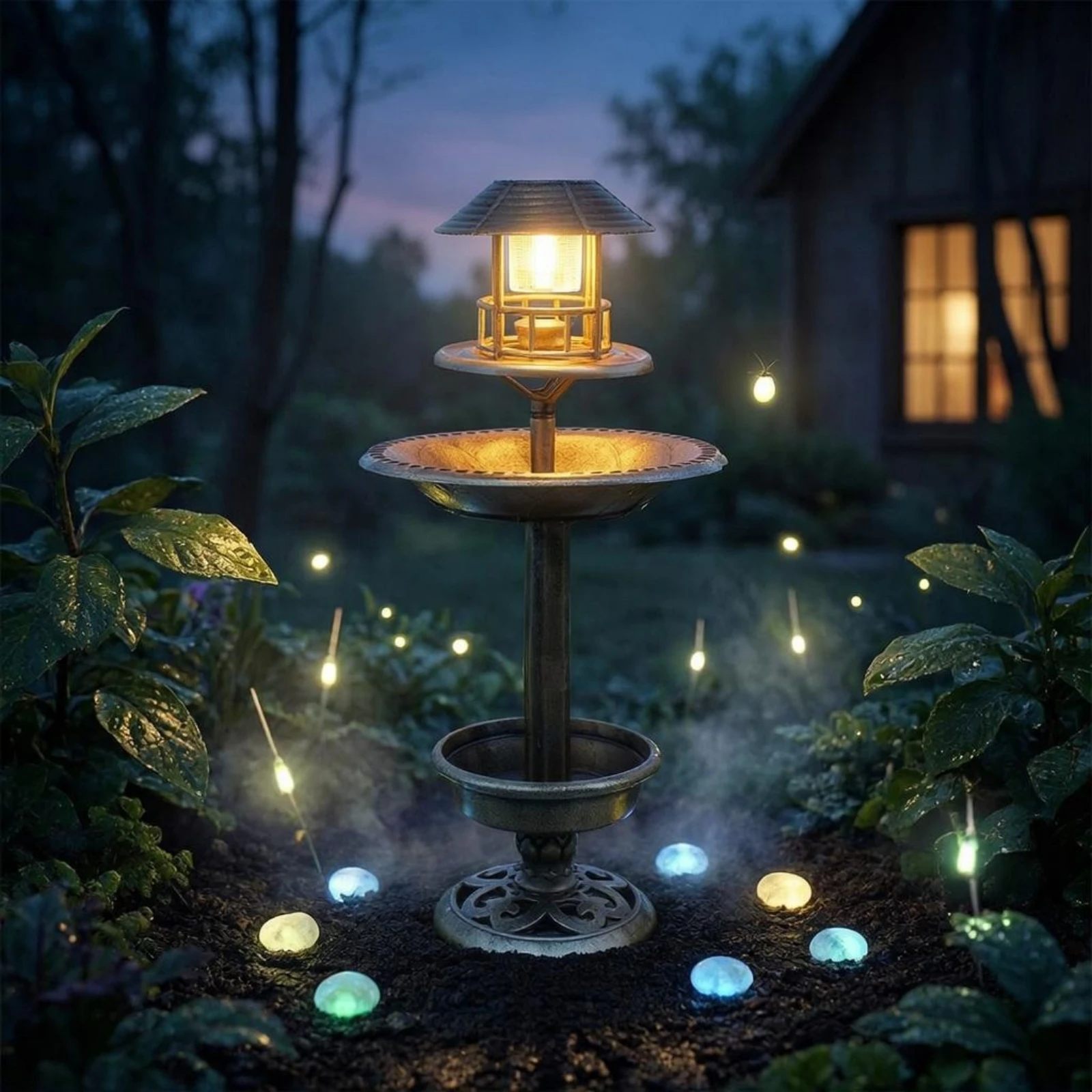 Decorative Birdbath Combo Scalloped Solar Bird Bath Garden Decor PP Plastic for Outdoor
