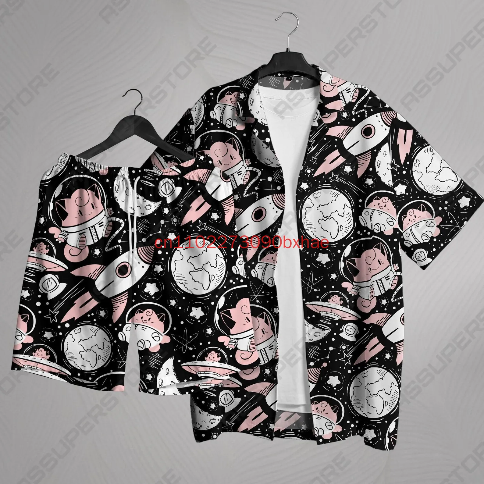 

Moonbeam Astronaut Hawaiian Shirt Aloha Hawaii Set 3D Print Men Pokemon Tropical Button Up Shirt Summer Hawaiian Short