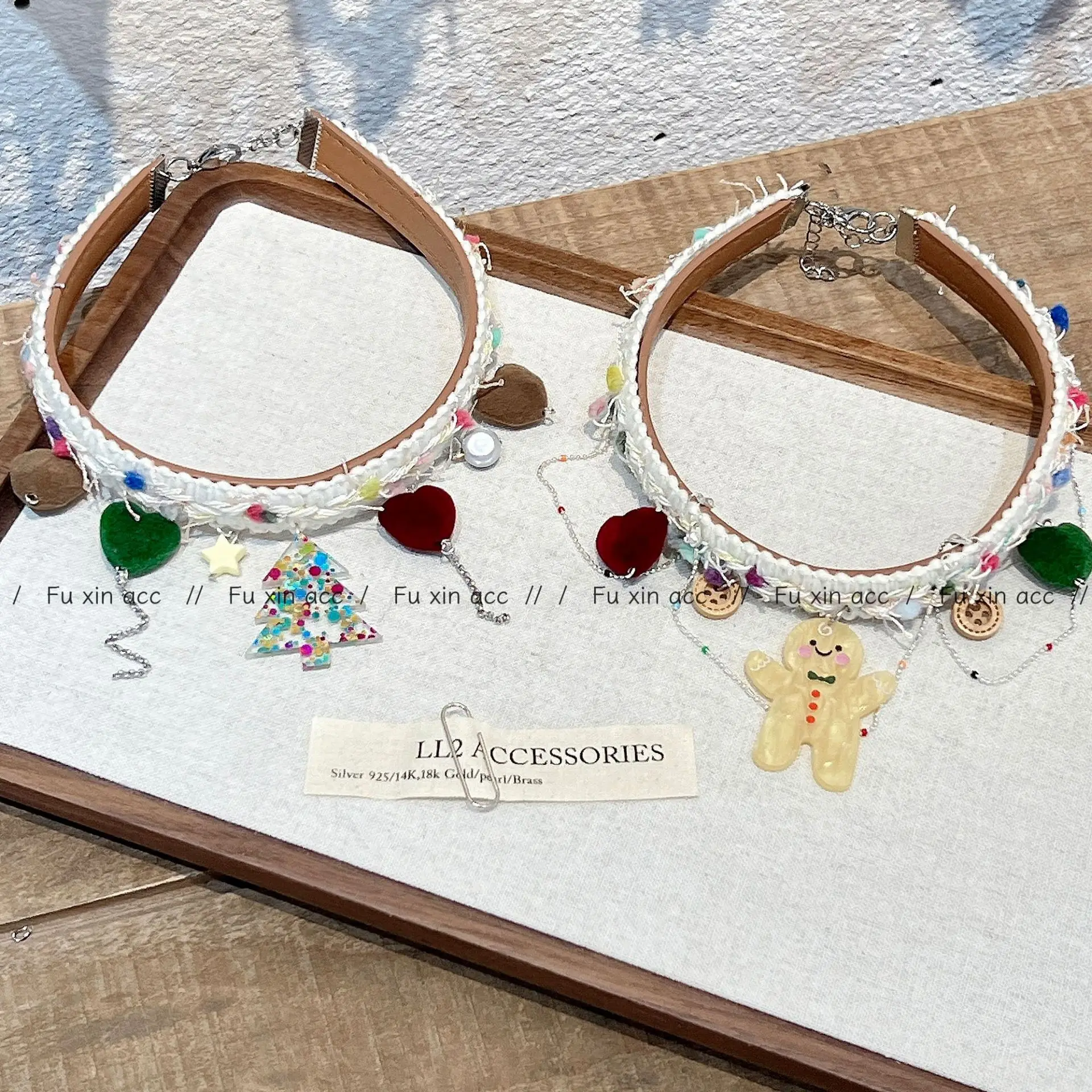 1 stks Kerst Thema Liefde Sterren Kerstboom Geweven Textuur Ketting Leuke Gingerbread Man Herfst en Winter Geld Cirkel