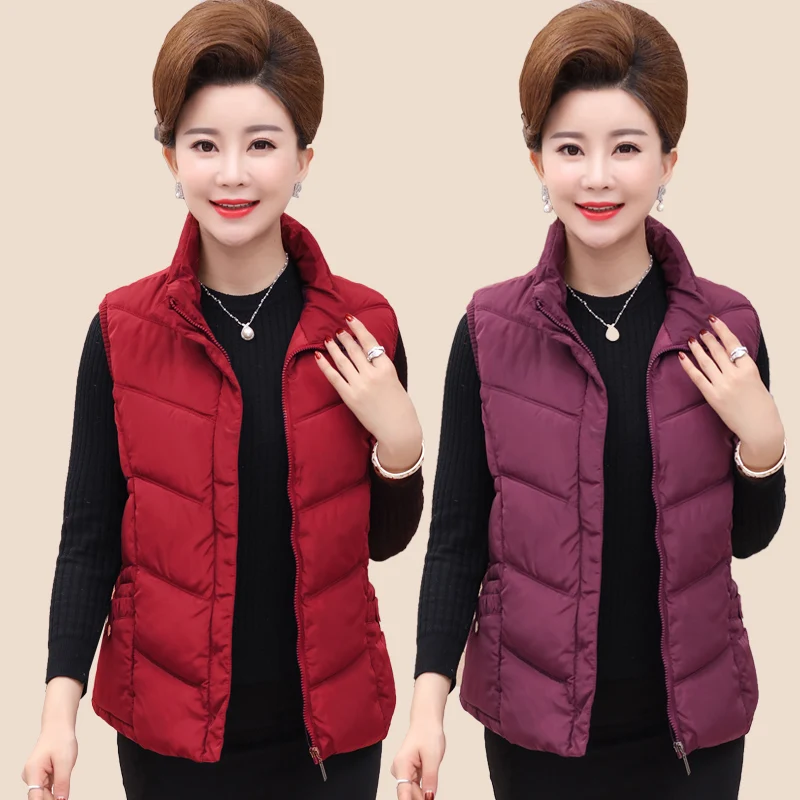 

Women's ort Thiened Cotton down Vest 2023 Autumn Winter Outerwear Mom's Jaet High Collar Zipper Loose Fit Regular Thi...
