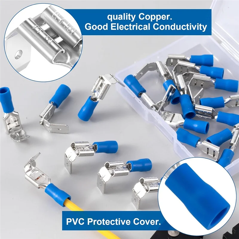 AT51-Spade Connectors Disconnect Piggyback Spade Assortment Kit شبه معزول أنثى/ذكر كابل تجعيد محطات، 16-14 AWG