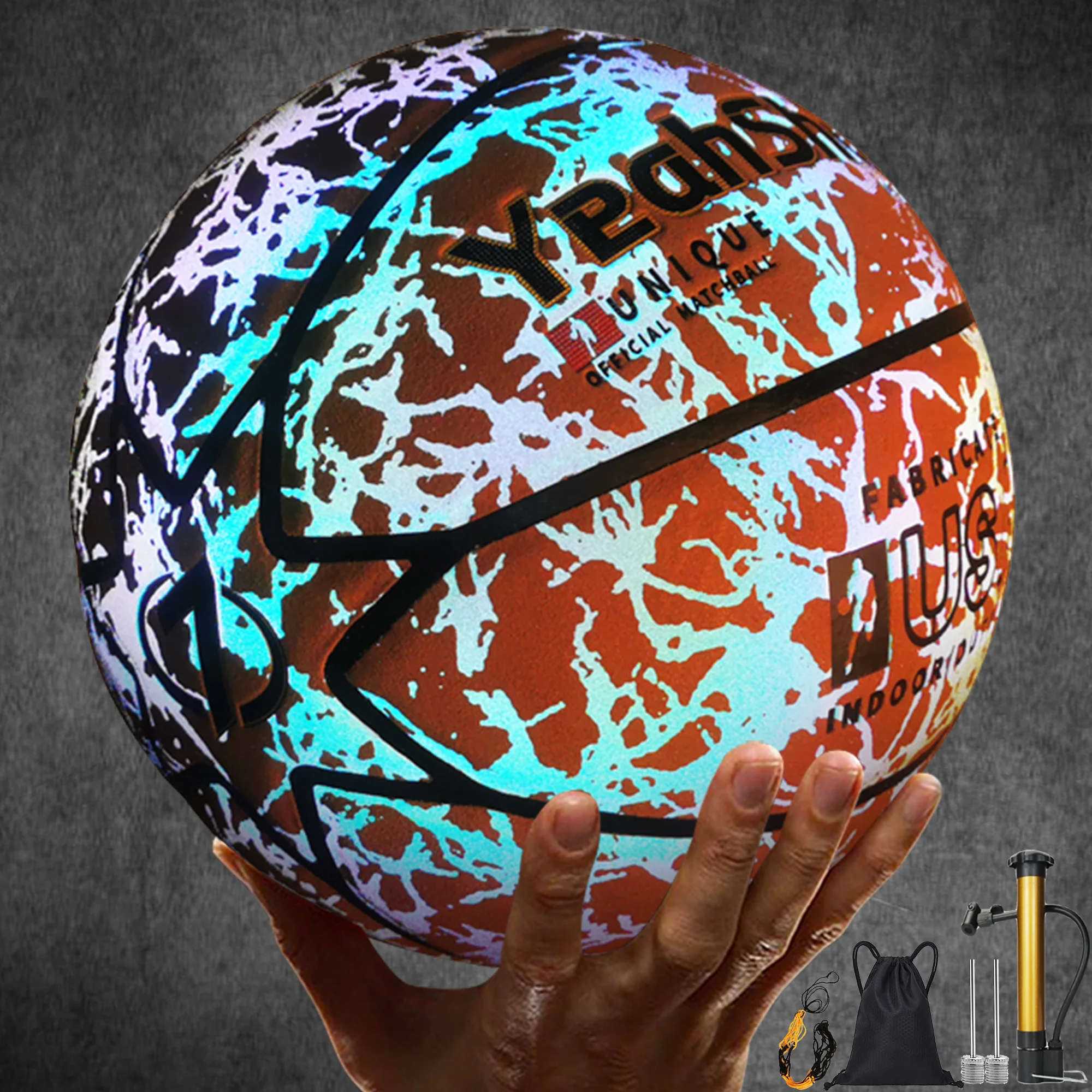 

Reflective Basketball - Cool Basketball Glow-in-The-Dark PU Alcantara Leather, Premium Grip for Indoor＆Outdoor