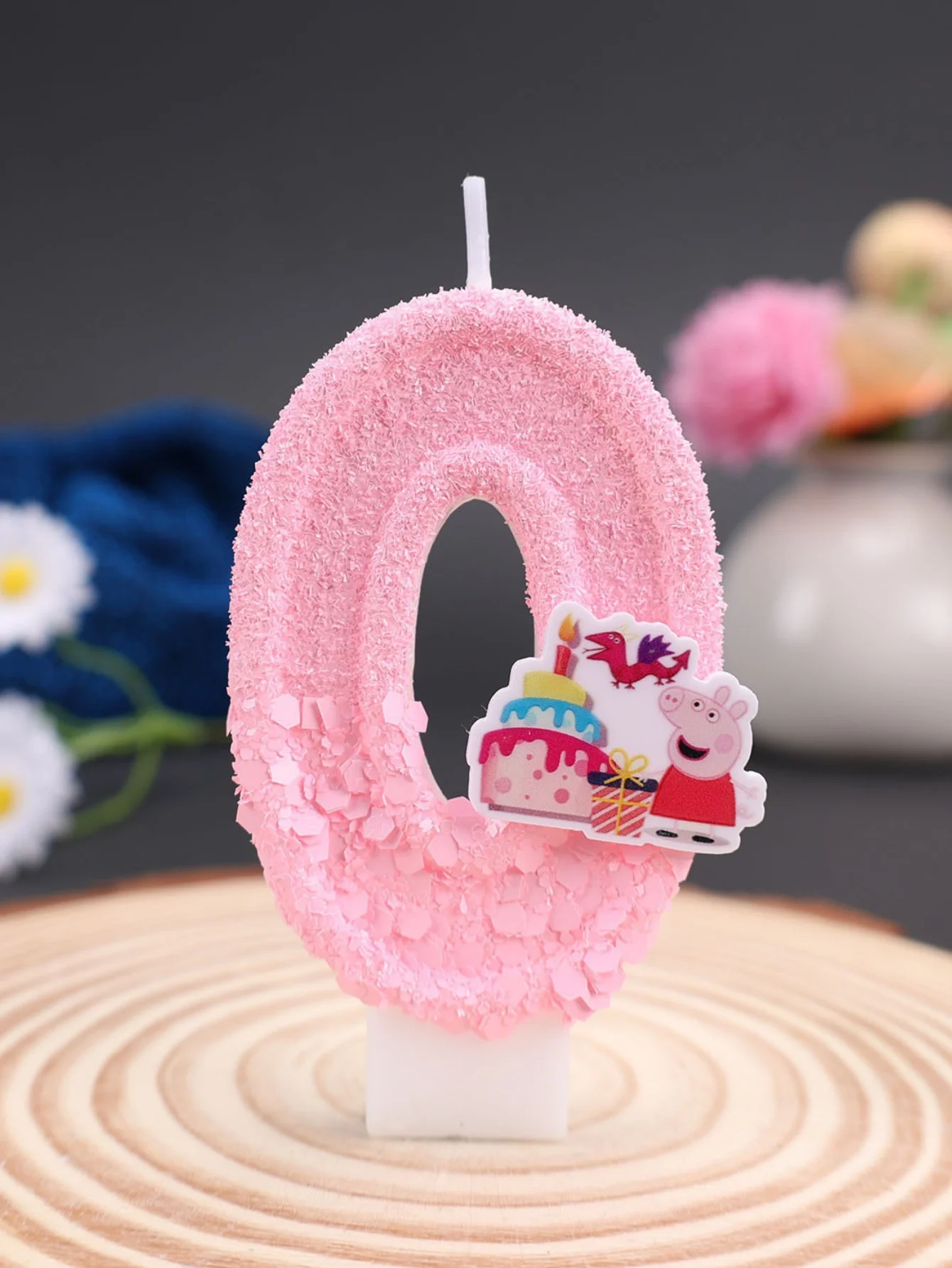 Cartoon Peppa Pig dinosaur-themed pink digital candle, a festive party decoration gift, birthday and anniversary candle