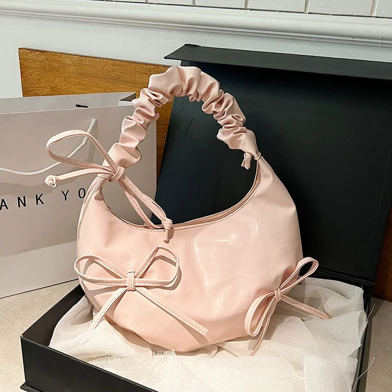 

Large Capacity Solid Shoulder Bags Interior Compartment High Quality Bags for Women Fashion pu bow Hobos Women's Handbags