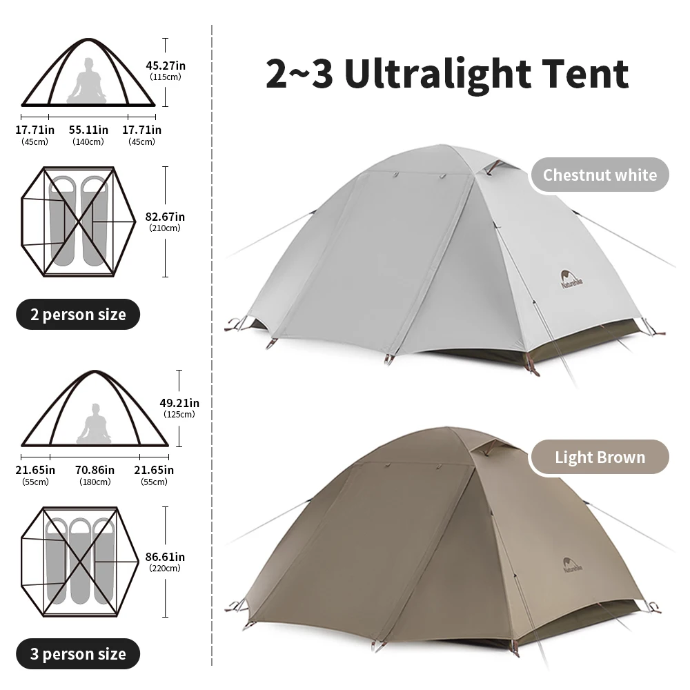 Naturehike Camping Tent 네이처하이크 캠핑 텐트, 방수 UPF50 +, 야외 초경량 휴대용 하이킹 트레킹, 태양 쉘터, 2-3 인용 