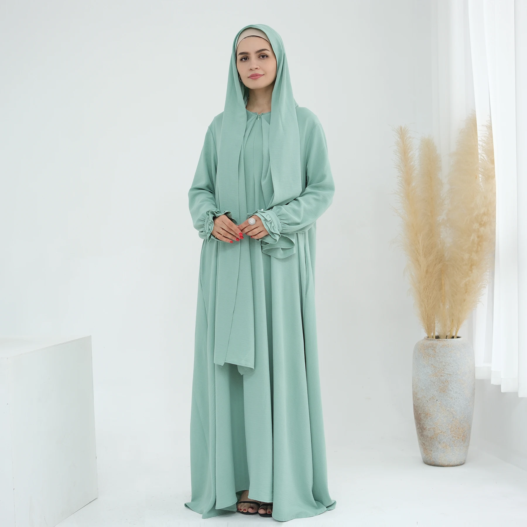 Hijabi Jurken Solide Bescheiden Abaya 2024 Vrouw Dubai Kalkoen Arabische Traditionele Kleding Full Body Jurk Met Hijab Lr709