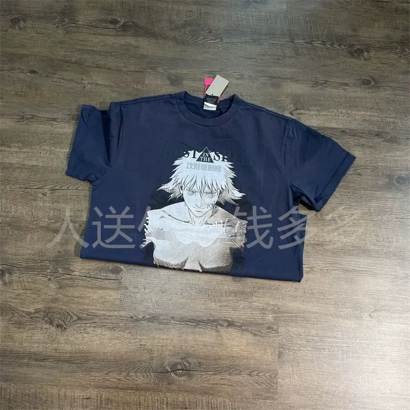 

25ss Pure Cotton Saint Michael T Shirts Cartoon Print Casual Oversized T-Shirt Washed Blue Men Clothing