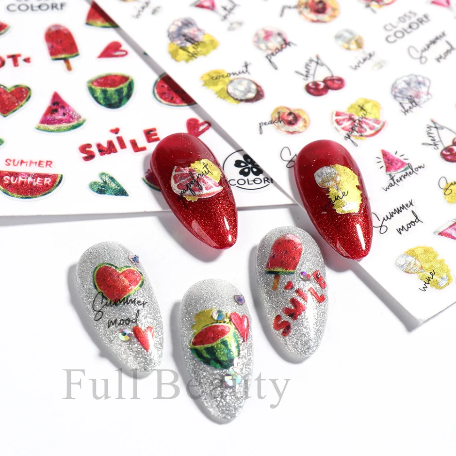 3D Lemon Fruits Sliders Design Nail Art Stickers Watermelon DIY Gel Acrylic Decals Summer Tattoo Manicure Decoration Foils Wrap9